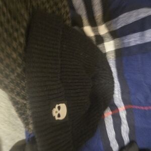 Skull Cashmere Black Beanie with White Skull Logo
